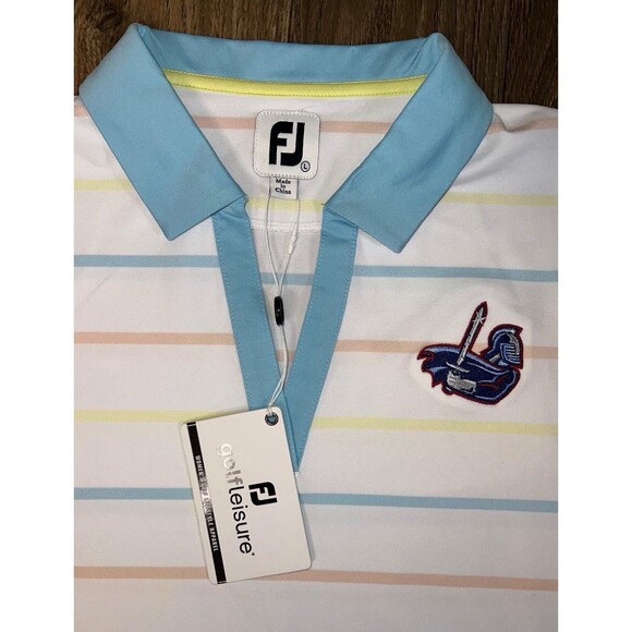 NWT WOMEN'S FOOTJOY CAP SLEEVE POLO, SIZE: L COLOR: WHITE/BLUE EMBROIDERY DESIGN - Picture 2 of 6
